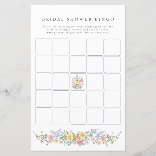 Soft Pastel Ornate Spring Bridal Shower Bingo Game (Voorkant)