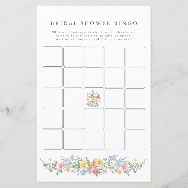 Soft Pastel Ornate Spring Bridal Shower Bingo Game (Voorkant)