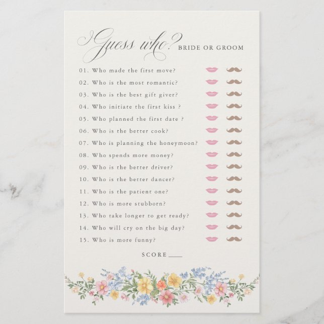 Soft Pastel Ornate Spring chic Bridal Shower Game (Voorkant)