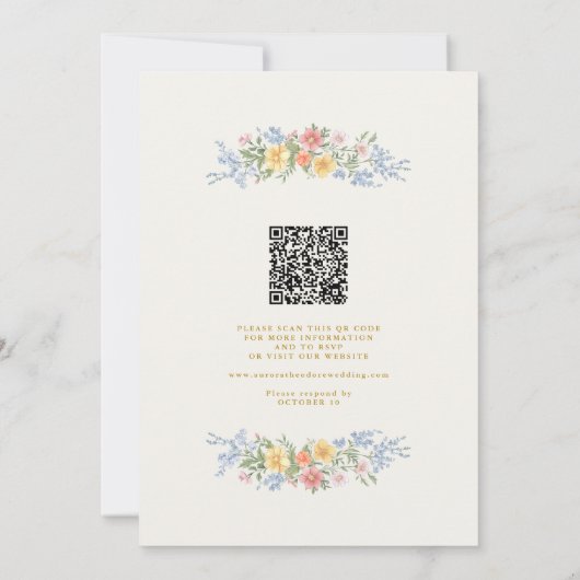Soft Pastel Ornate Spring Floral QR Code Wedding Kaart (Achterkant)