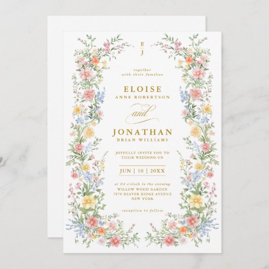 Soft Pastel Ornate Spring Floral QR Code Wedding Kaart (Voorkant / Achterkant)