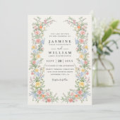 Soft Pastel Ornate Spring Floral QR Code Wedding Kaart (Staand voorkant)
