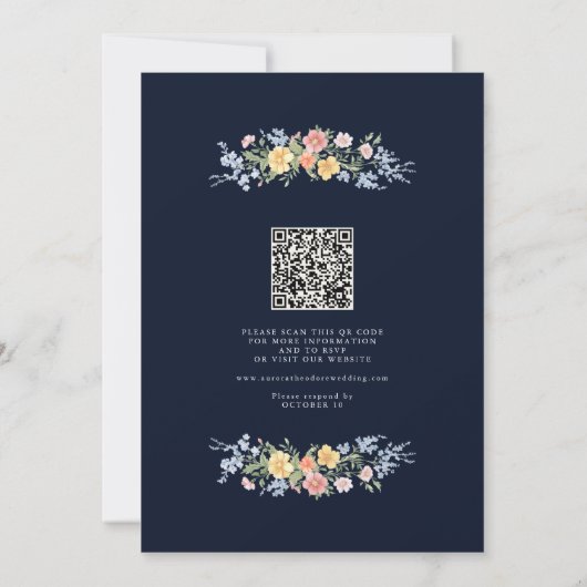 Soft Pastel Ornate Spring Floral QR Code Wedding   Kaart (Achterkant)