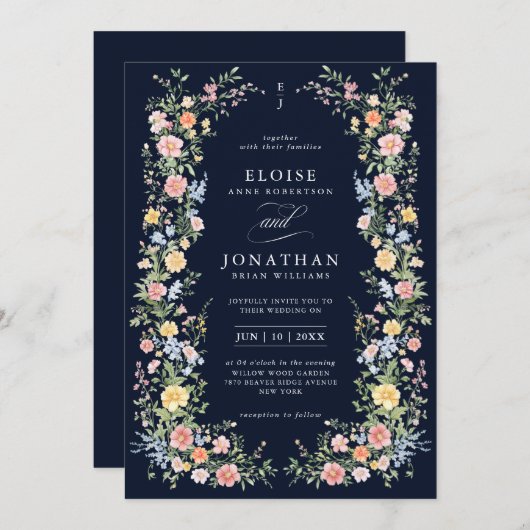 Soft Pastel Ornate Spring Floral QR Code Wedding   Kaart (Voorkant / Achterkant)