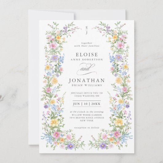 Soft Pastel Ornate Spring Floral QR Code Wedding Kaart (Voorkant)