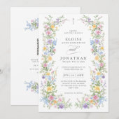 Soft Pastel Ornate Spring Floral QR Code Wedding Kaart (Voorkant / Achterkant)