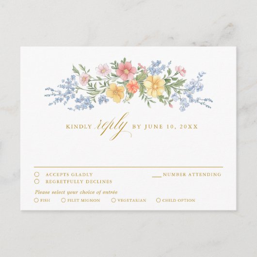 Soft Pastel Ornate Spring Garden Floral gold RSVP Briefkaart (Voorkant)
