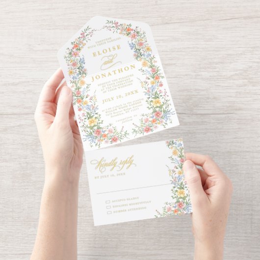 Soft Pastel Ornate Spring Garden Floral Wedding All In One Uitnodiging (Uittrekbaar)