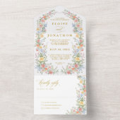 Soft Pastel Ornate Spring Garden Floral Wedding All In One Uitnodiging (Binnen)