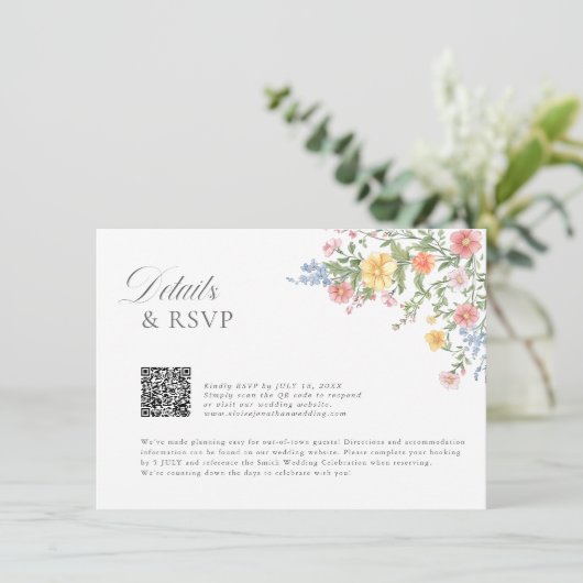 Soft Pastel Ornate Spring Garden Floral Wedding En Informatiekaartje (Staand voorkant)