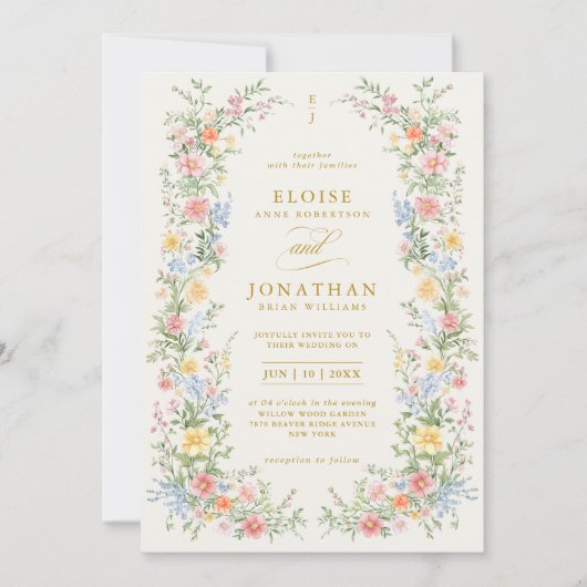 Soft Pastel Ornate Spring Garden Floral Wedding Kaart (Voorkant)
