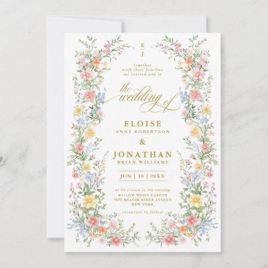 Soft Pastel Ornate Spring Garden Floral Wedding    Kaart (Voorkant)