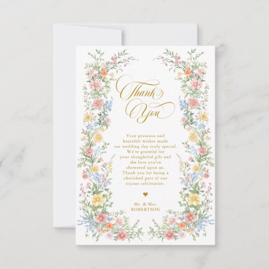 Soft Pastel Ornate Spring Garden Gold Wedding Bedankkaart (Voorkant)