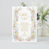 Soft Pastel Ornate Spring Garden Gold Wedding Bedankkaart (Staand voorkant)