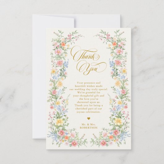 Soft Pastel Ornate Spring Garden Gold Wedding Bedankkaart (Voorkant)