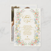 Soft Pastel Ornate Spring Garden Gold Wedding Bedankkaart (Voorkant / Achterkant)