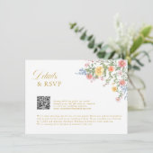 Soft Pastel Ornate Spring Garden gold Wedding Informatiekaartje (Staand voorkant)