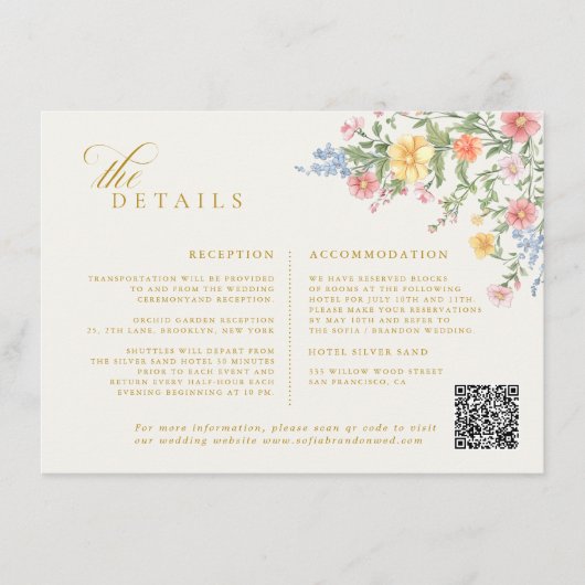 Soft Pastel Ornate Spring Garden gold Wedding Informatiekaartje (Voorkant)