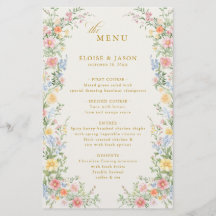 Soft Pastel Ornate Spring Garden Gold Wedding Menu