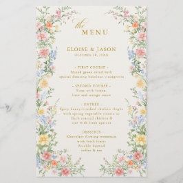 Soft Pastel Ornate Spring Garden Gold Wedding Menu