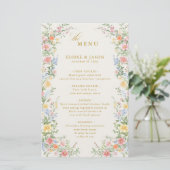 Soft Pastel Ornate Spring Garden Gold Wedding Menu (Staand voorkant)