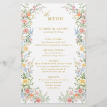 Soft Pastel Ornate Spring Garden Gold Wedding Menu