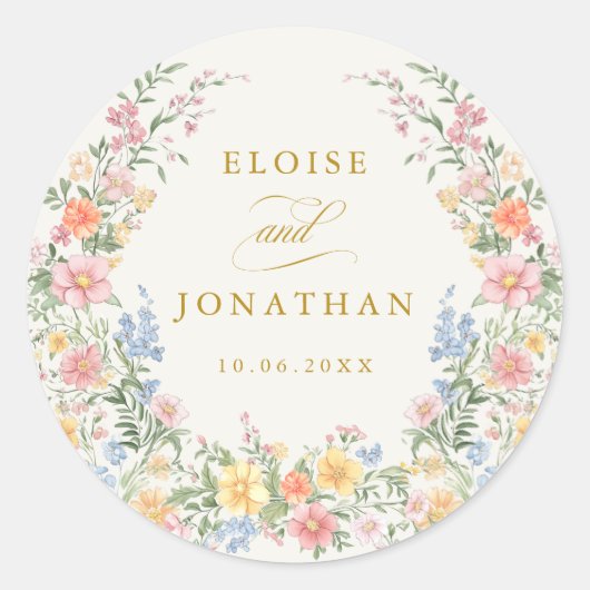 Soft Pastel Ornate Spring Garden Gold Wedding Ronde Sticker (Voorkant)