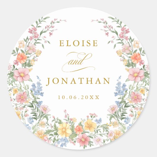 Soft Pastel Ornate Spring Garden Gold Wedding Ronde Sticker (Voorkant)