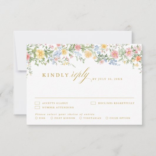 Soft Pastel Ornate Spring Garden Gold Wedding RSVP Kaartje (Voorkant)