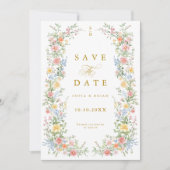 Soft Pastel Ornate Spring Garden Gold Wedding Save The Date (Voorkant)