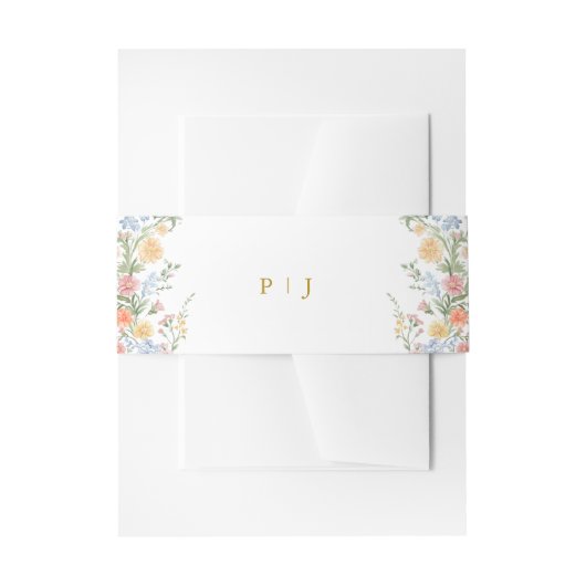 Soft Pastel Ornate Spring Garden Gold Wedding Uitnodigingen Wikkel (Voorkant Voorbeeld)