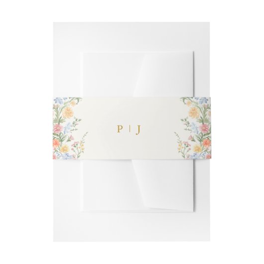 Soft Pastel Ornate Spring Garden Gold  Wedding Uitnodigingen Wikkel (Voorkant Voorbeeld)