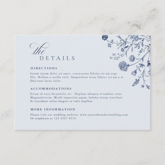 Soft Pastel Ornate Spring Garden  Wedding Details Informatiekaartje (Voorkant)