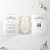 Soft Pastel Ornate Spring Garden Wedding invite    Drieluik Programma (Binnen)