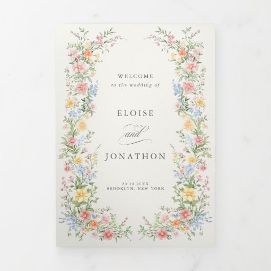 Soft Pastel Ornate Spring Garden Wedding invite    Drieluik Programma (Cover)