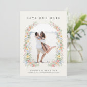 Soft Pastel Ornate Spring Garden Wedding Photo Save The Date (Staand voorkant)