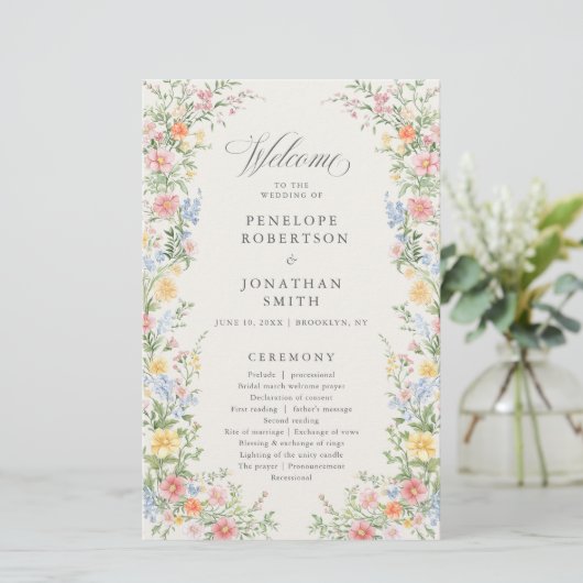 Soft Pastel Ornate Spring Garden Wedding Program (Staand voorkant)