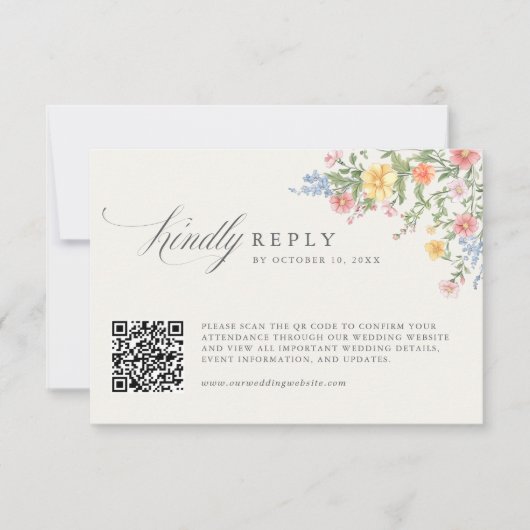 Soft Pastel Ornate Spring Garden Wedding QR Code RSVP Kaartje (Voorkant)