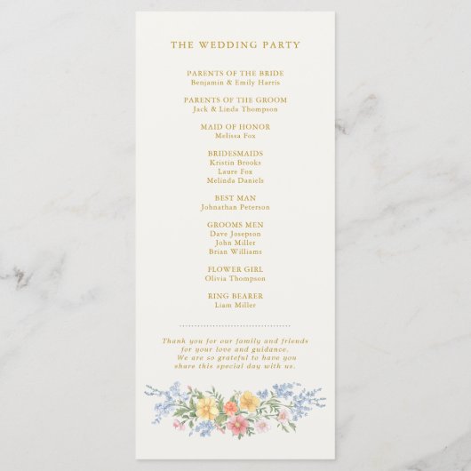 Soft Pastel Ornate Spring Gold Floral Wedding Programmakaart (Achterkant)