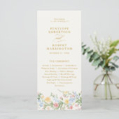 Soft Pastel Ornate Spring Gold Floral Wedding Programmakaart (Staand voorkant)