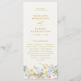 Soft Pastel Ornate Spring Gold Floral Wedding Programmakaart