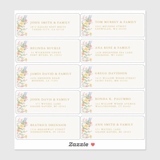 Soft Pastel Ornate Spring Gold Guest Name Address Sticker (Vel)