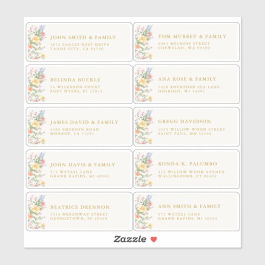 Soft Pastel Ornate Spring Gold Guest Name Address Sticker (Vel)