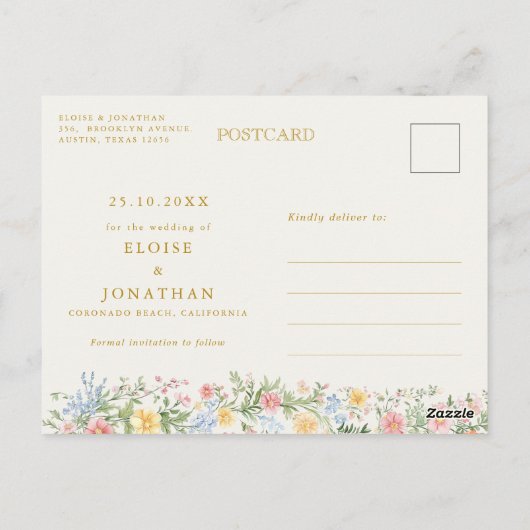 Soft Pastel Ornate Spring Gold Save the Date Briefkaart (Achterkant)