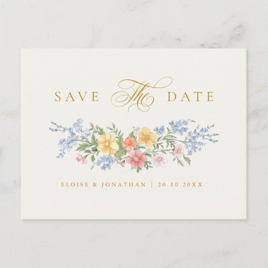 Soft Pastel Ornate Spring Gold Save the Date Briefkaart (Voorkant)