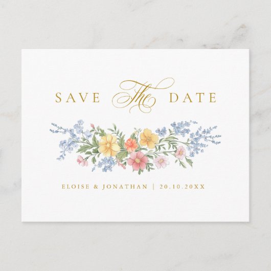 Soft Pastel Ornate Spring Gold Save the Date Briefkaart (Voorkant)