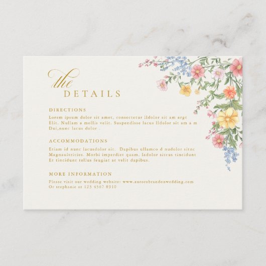 Soft Pastel Ornate Spring Gold Wedding Details Informatiekaartje (Voorkant)