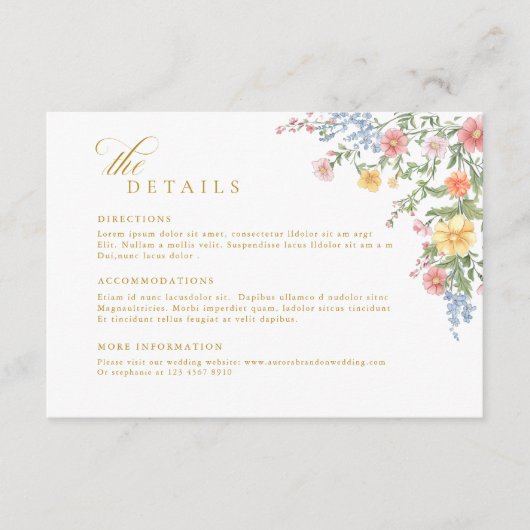 Soft Pastel Ornate Spring Gold Wedding Details Informatiekaartje (Voorkant)
