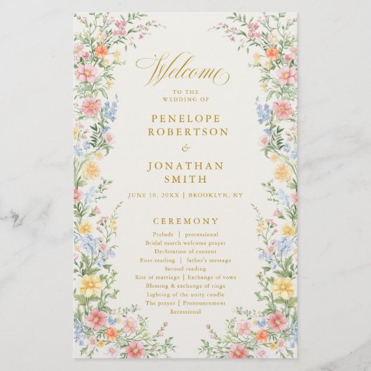 Soft Pastel Ornate Spring Gold Wedding Program (Voorkant)