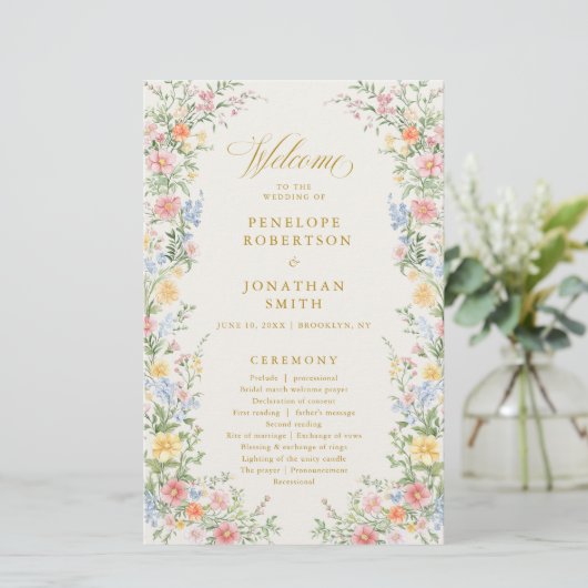 Soft Pastel Ornate Spring Gold  Wedding Program  (Staand voorkant)